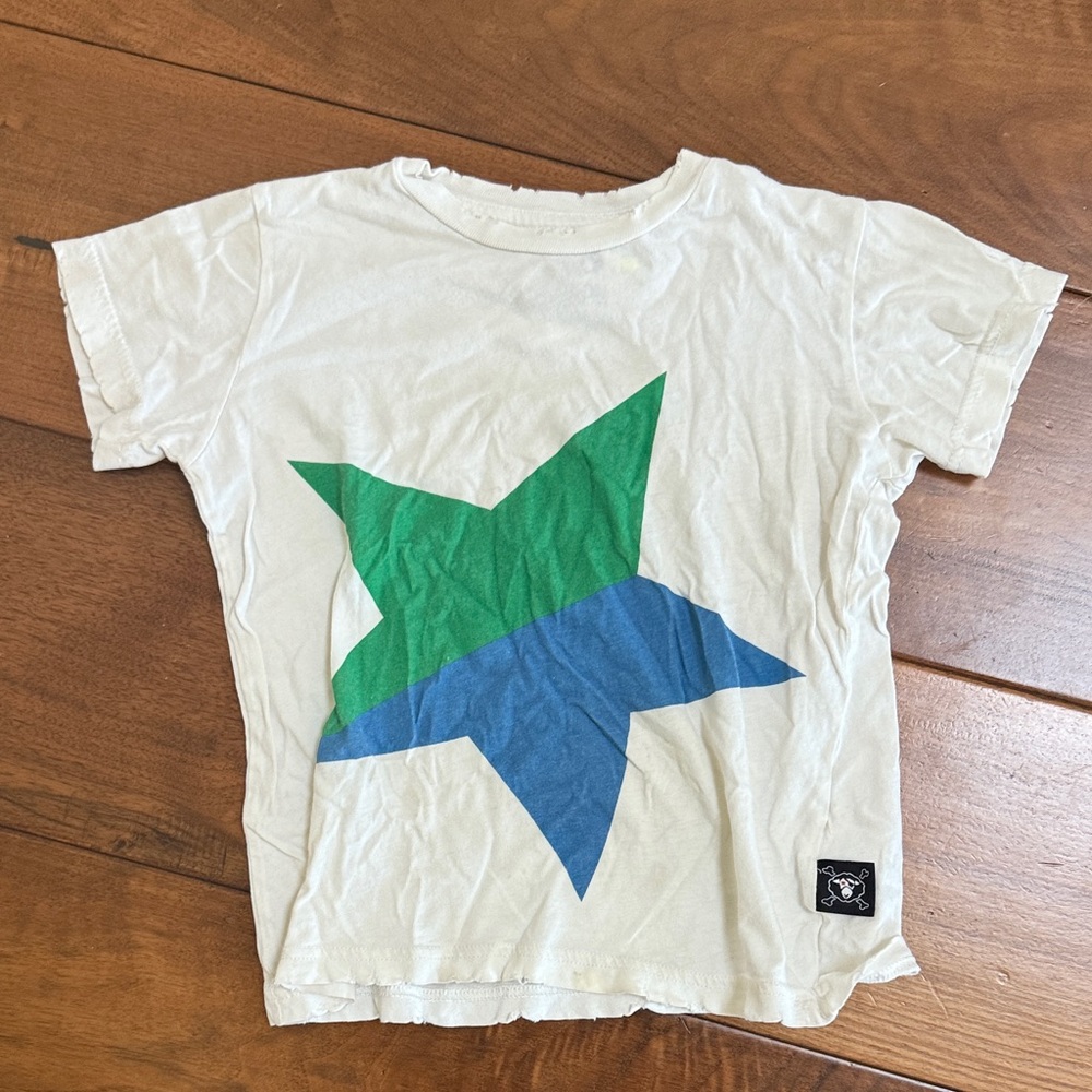 nununu White Tee with Green and Blue Star